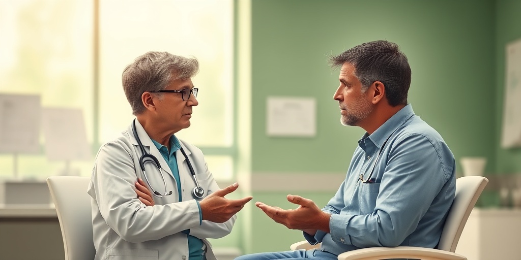 A medical professional discusses mumps complications with a concerned parent in a well-lit clinic setting.  3.png