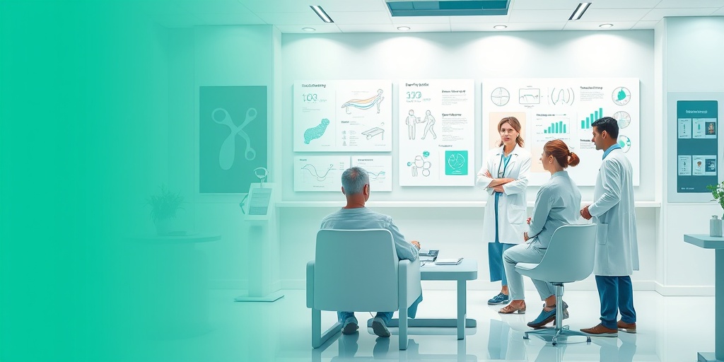 A patient consults with a healthcare team in a modern facility, discussing various liver cancer treatment options with visual aids.  4.png