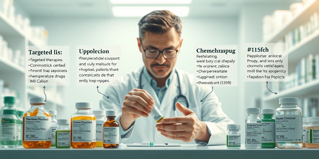 A pharmacist prepares medication in a pharmacy, surrounded by various CML treatment options, reflecting dedication to patient care.  4.png