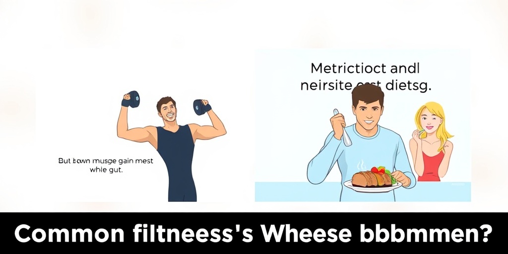A split-screen image debunks fitness myths, contrasting weightlifting with balanced meals in a harmonious setting.  4.png