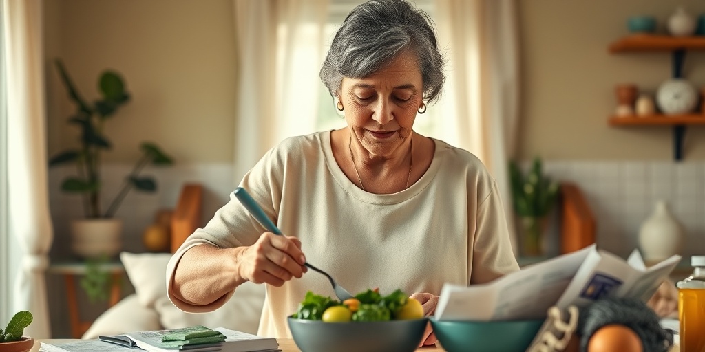 A woman prepares a healthy meal at home, highlighting nutrition's role in managing goiter.5.png