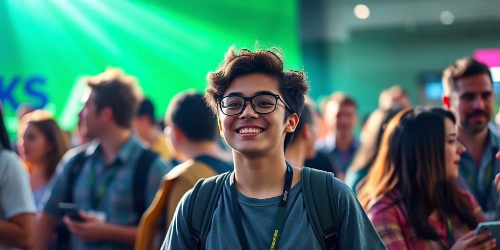 A young adult with MPS I confidently engages in a community event, symbolizing hope and empowerment for the future.  5.png