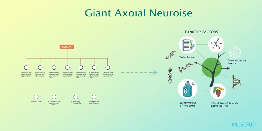 An illustration of Giant Axonal Neuropathy causes, featuring a family tree and DNA strands against a serene green-blue gradient.  3.png