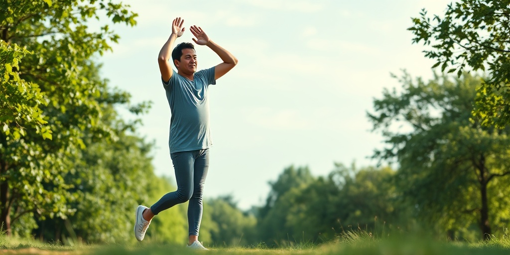 An individual practices yoga outdoors, symbolizing resilience and recovery from long-term COVID-19 effects, surrounded by nature's tranquility.5.png