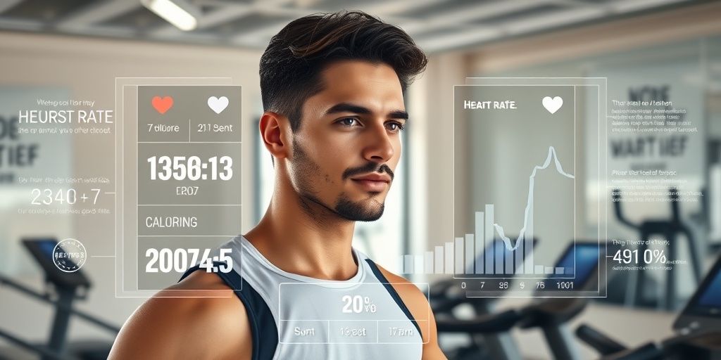 An individual tracks their fitness journey in a modern gym, surrounded by motivational quotes and sleek equipment.  2.png