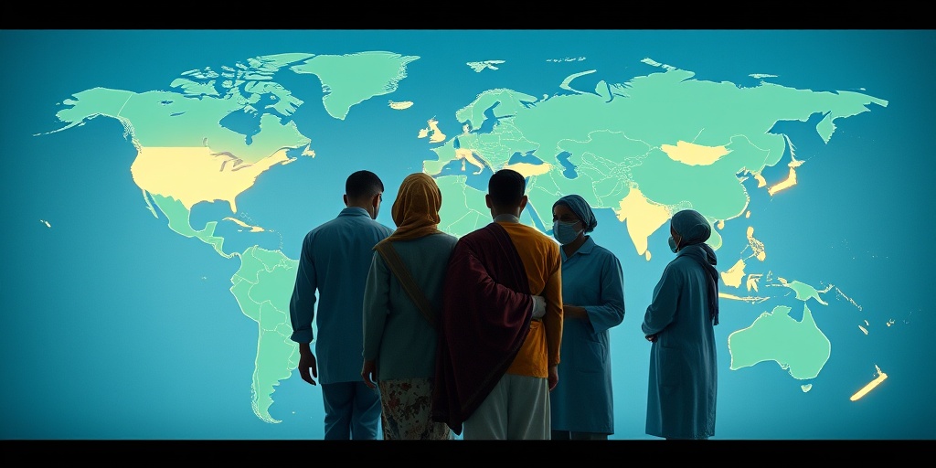 Global map illustrating smallpox eradication efforts, showcasing diverse healthcare workers united in vaccination campaigns.  5.png