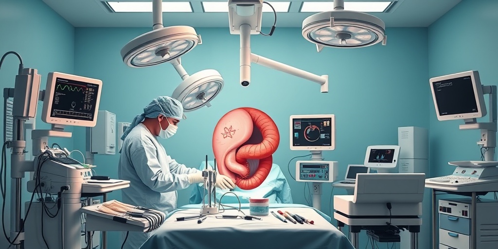 Surgeons perform laparoscopic surgery in a sterile environment, showcasing precision and care with essential medical instruments visible.  4.png