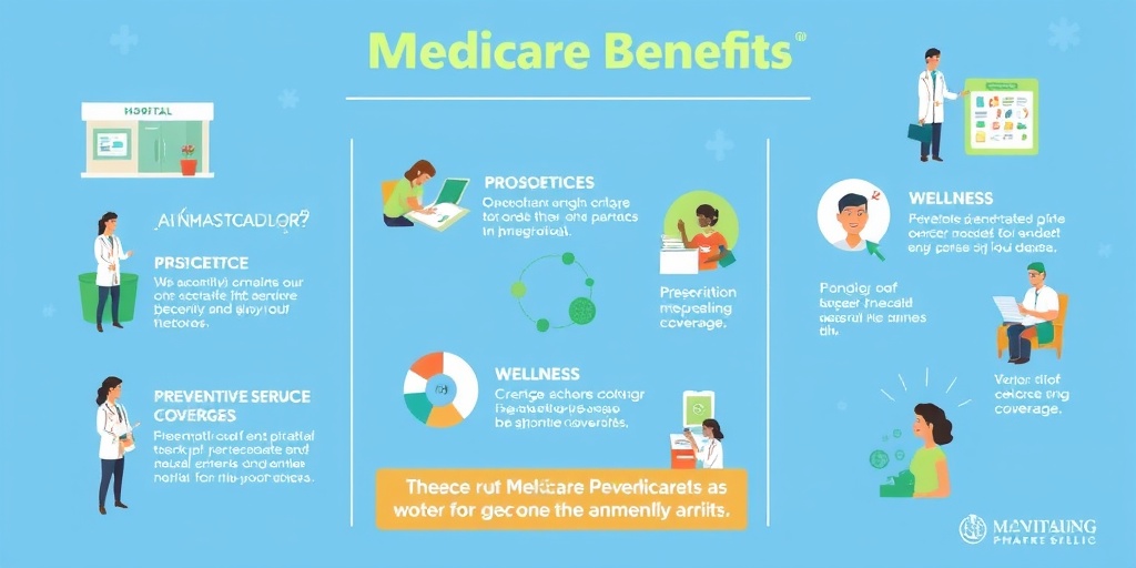 Vibrant infographic illustrating Medicare benefits, showcasing services like hospital care and preventive services with relatable imagery.  4.png