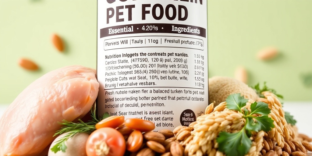 A close-up of a pet food label showcases nutritious ingredients, emphasizing the importance of balanced diets for pets.  5.png