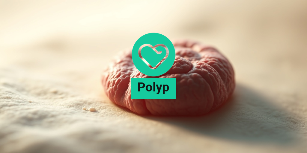 A close-up view of a colon polyp, showcasing its intricate texture against a creamy white background. • Yesil Health AI