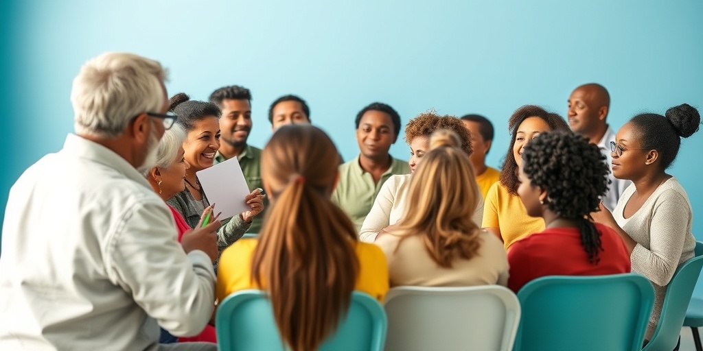 A community health workshop engages diverse participants in discussions about medication safety and allergy awareness in a bright setting. 5.png