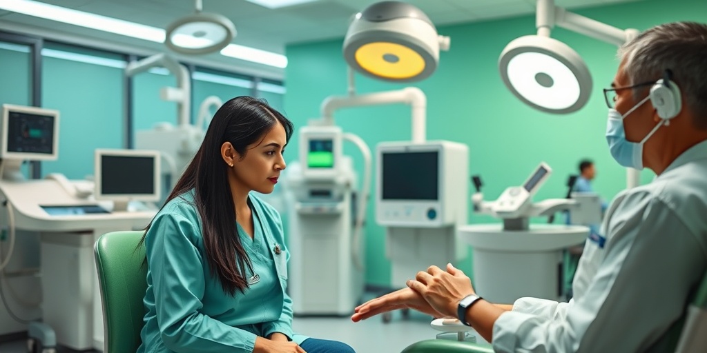 A compassionate nurse reassures a patient during a blood test in a modern medical facility, highlighting care in healthcare.3.png