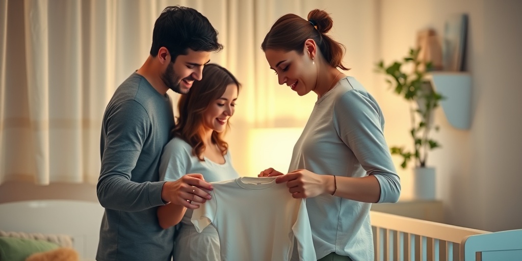 A couple prepares for a future pregnancy in a cozy nursery, filled with baby clothes and nurturing, soft colors.  5.png