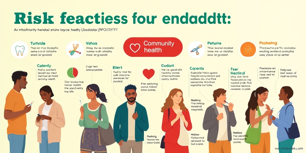 A diverse group illustrates endocarditis risk factors in a community health setting, promoting awareness through engaging activities.  3.png