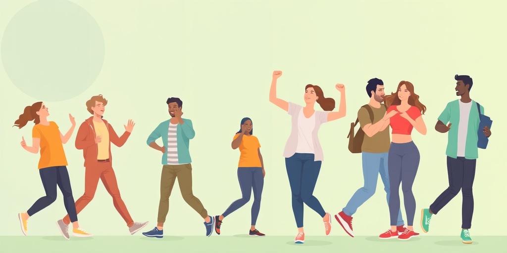 A diverse group of individuals post-treatment, engaging in joyful activities, set against a serene green and blue backdrop.  5.png