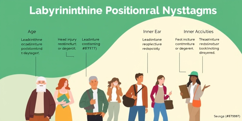 A diverse group of individuals representing various risk factors for labyrinthine positional nystagmus in a calming atmosphere.  3.png