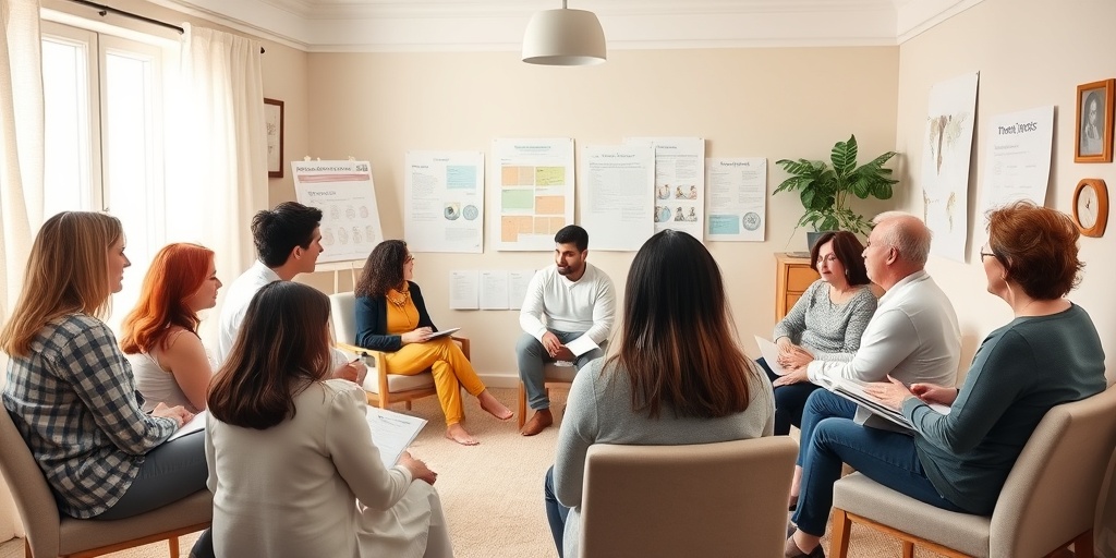 A diverse group of parents engaged in a parenting workshop, sharing experiences and strategies for raising triplets in a supportive setting.  5.png