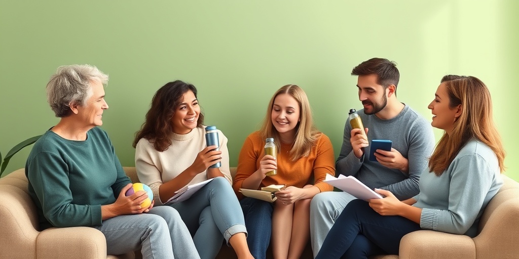 A diverse support group shares experiences and coping tools for managing cyclic migraines in a cozy, inviting setting.  4.png