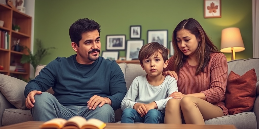 A family discusses early puberty risks in a cozy living room, emphasizing support and open communication about health.3.png