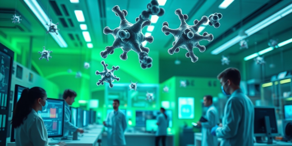 A futuristic lab buzzes with researchers analyzing data and 3D models of glucocerebroside, symbolizing hope for innovative therapies.  5.png