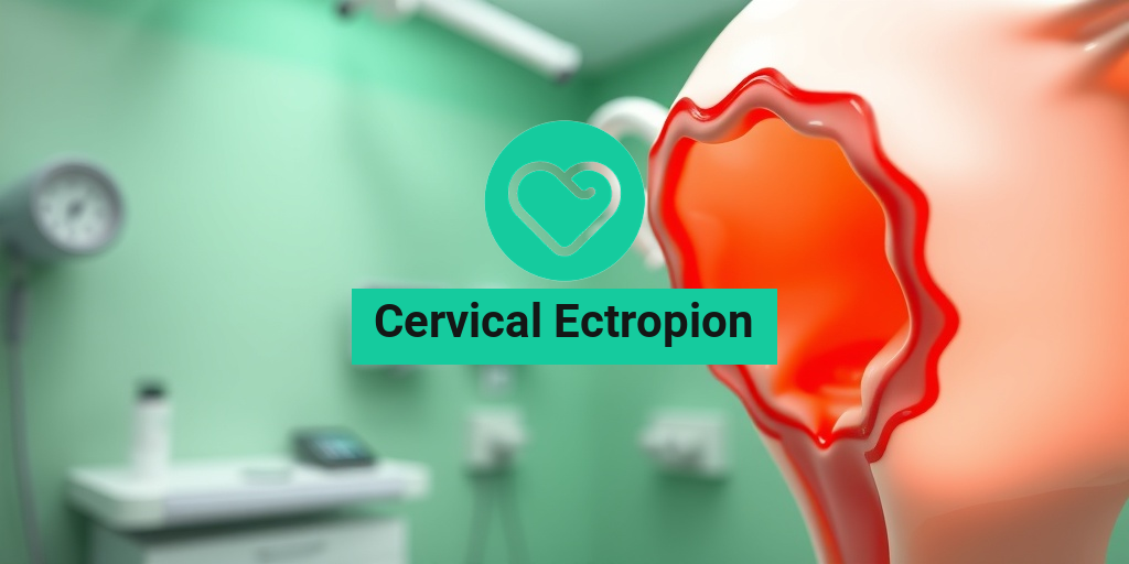 A gynecological examination room showcases a cervical model, highlighting vibrant red ectopic cells against a creamy white background. • Yesil Health AI