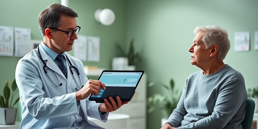 A healthcare professional discusses Hodgkin's Disease treatment options with a patient in a modern, calming clinic.  4.png