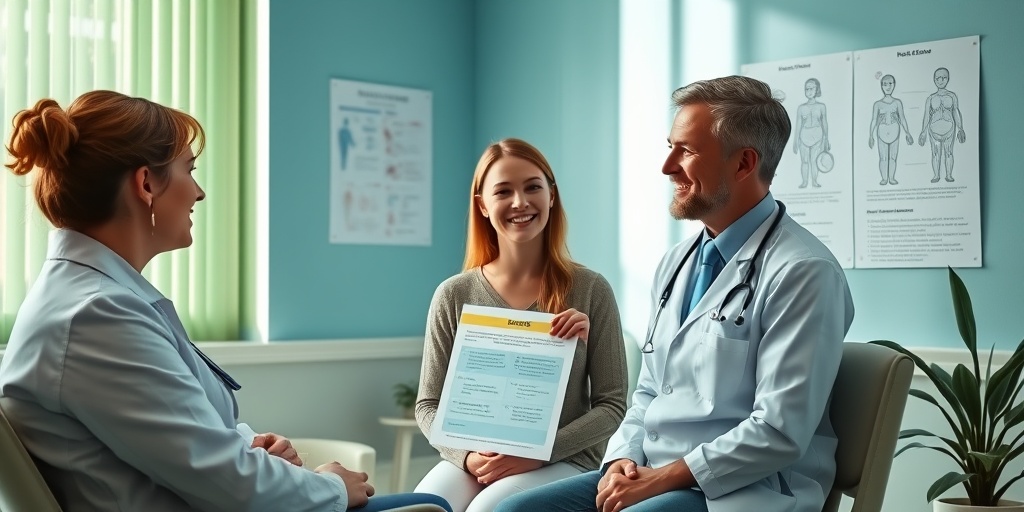 A healthcare professional discusses miscarriage risks with a couple in a softly lit consultation room, emphasizing support and understanding.  3.png