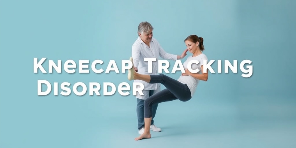 A physical therapist demonstrates rehabilitation exercises for Kneecap Tracking Disorder, creating a calming blue environment.  4.png