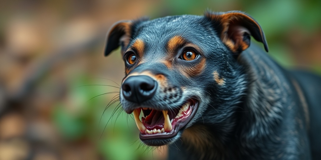 A rabid animal displaying aggression and disorientation, with a focus on its expressive eyes against a blurred background.  5.png