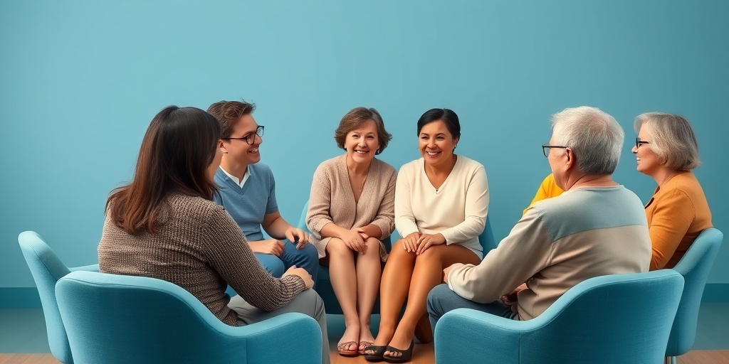 A support group meeting showcases individuals sharing experiences and offering encouragement for those affected by Hodgkin's Disease.  5.png