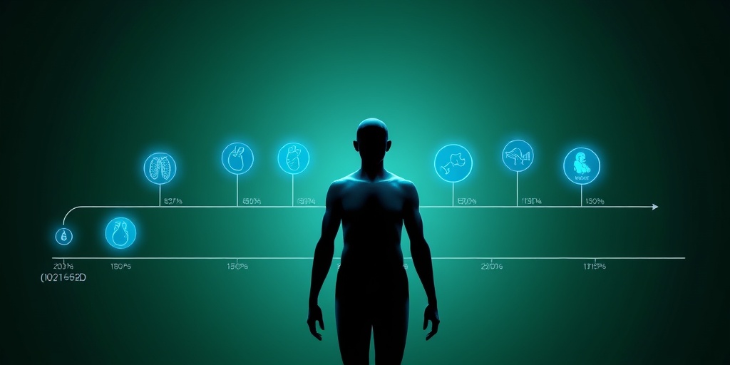 A timeline visual illustrates the long-term outlook of untreated hyperthyroidism, surrounded by icons of potential complications in a soothing green setting.  5.png