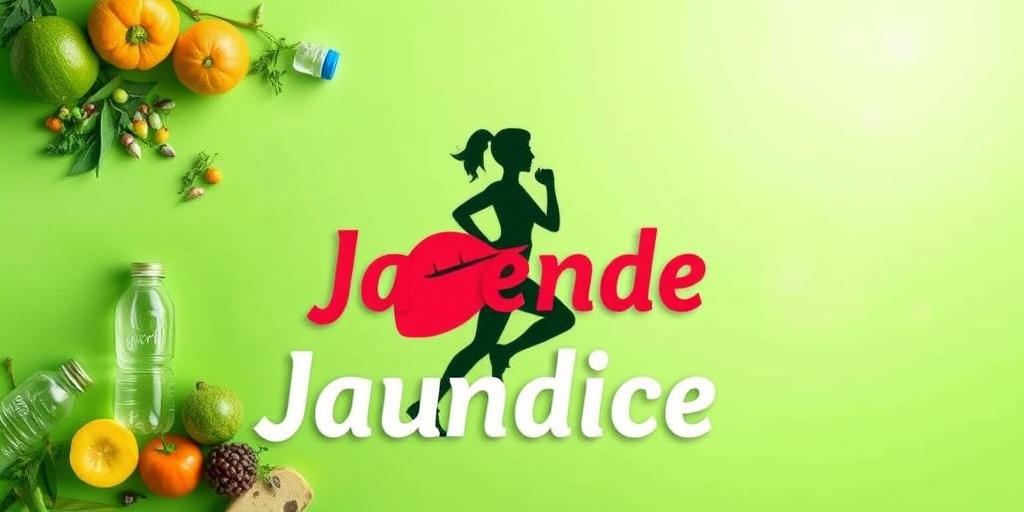 A vibrant composition of healthy lifestyle tips for jaundice prevention, featuring fresh produce and an active silhouette on a green background.5.png