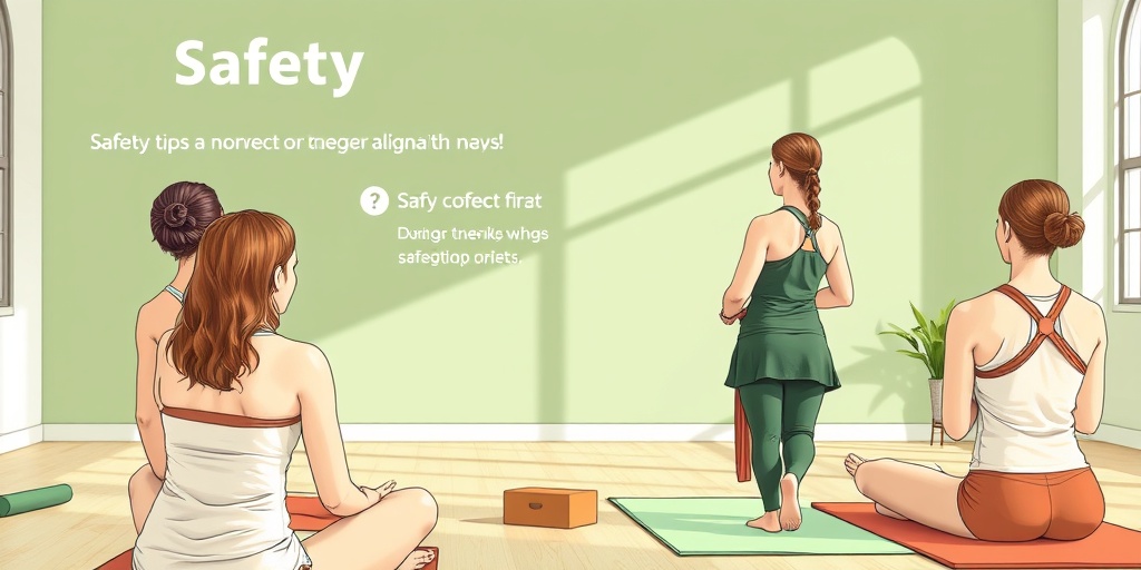 A yoga instructor demonstrating safety tips in a well-lit studio, fostering community and proper alignment among attentive students.  5.png