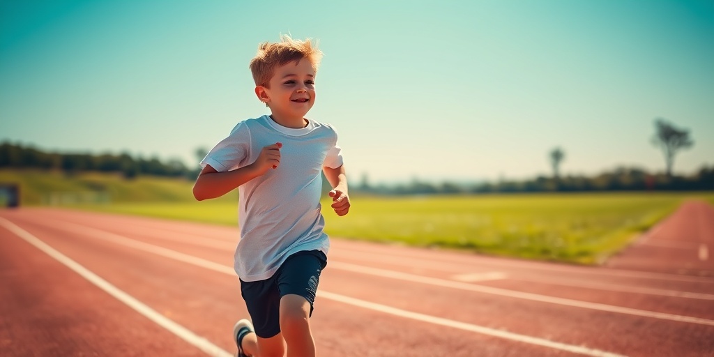 A young boy runs on a track, symbolizing the positive outcomes of managing Central Precocious Puberty through sports.5.png
