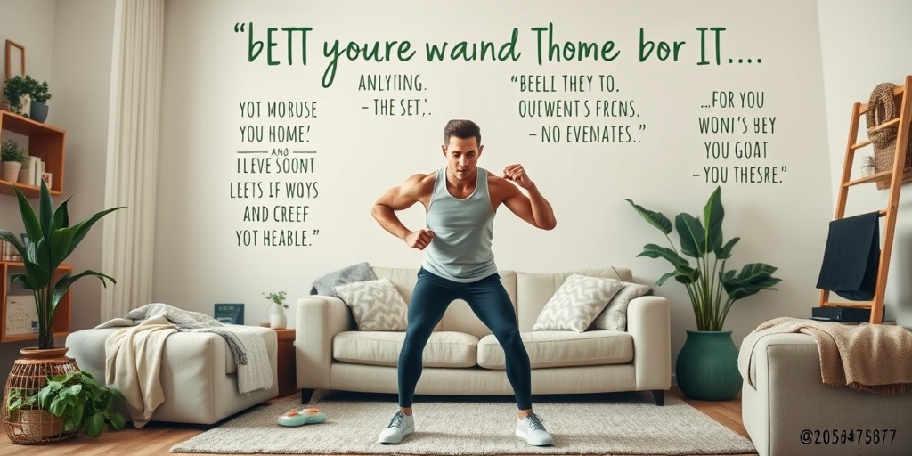 An individual exercises at home, surrounded by motivational quotes, emphasizing the importance of a supportive environment. 5.png