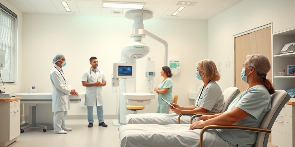 Healthcare professionals discuss treatment options for soft tissue sarcoma in a modern facility, conveying hope and support.  4.png