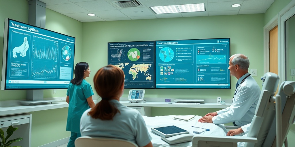 Healthcare professionals discuss treatment options with a patient in a bright medical facility, showcasing advancements in glucocerebrosidosis therapy.  4.png