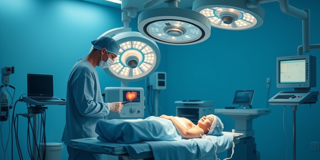 Hyper-realistic scene of a surgeon performing heart surgery, with advanced equipment and cinematic lighting in a blue setting. 4.png
