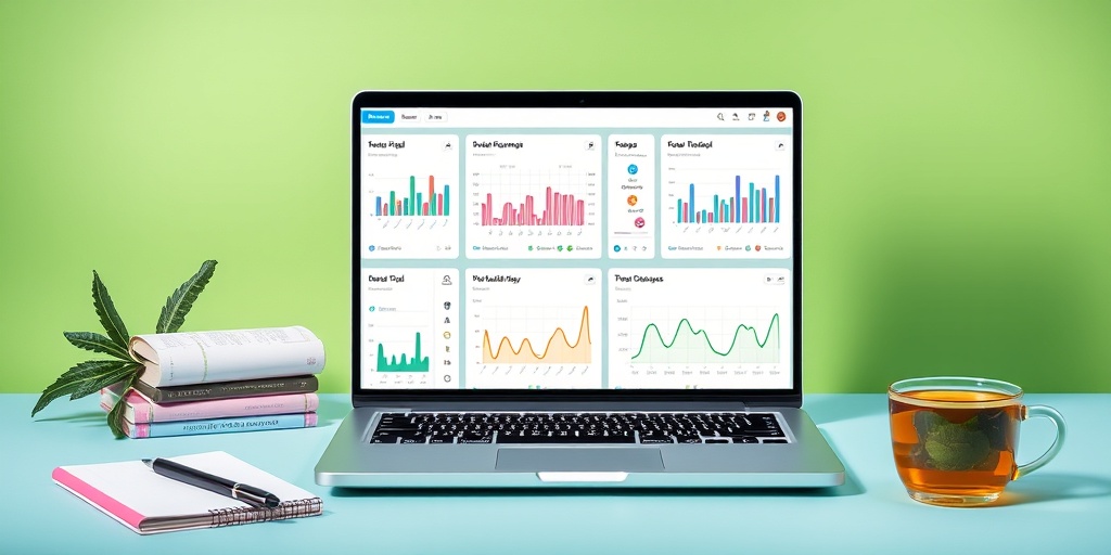 Modern workspace with a laptop showing ovulation apps, surrounded by health items, creating a fresh atmosphere for reproductive health.  4.png