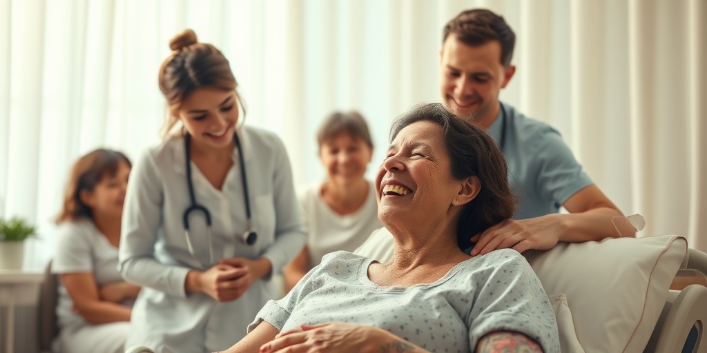 Patient recovering from flesh-eating bacteria, showcasing healthy skin regeneration in a supportive rehabilitation setting with warm, uplifting colors.  5.png