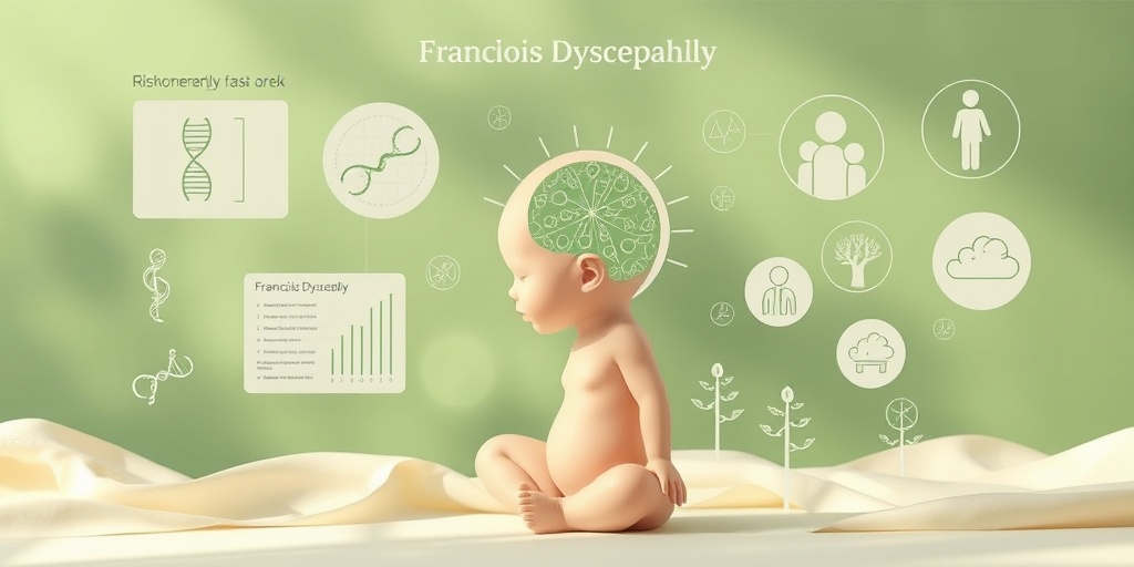 Symbolic imagery of risk factors for Francois Dyscephaly, featuring genetic charts and prenatal care visuals in a serene setting.  3.png