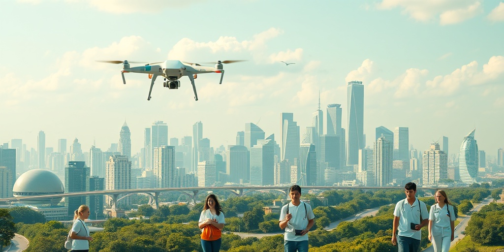 A cityscape illustrates integrated health monitoring systems, symbolizing a connected community focused on early disease detection advancements.  5.png