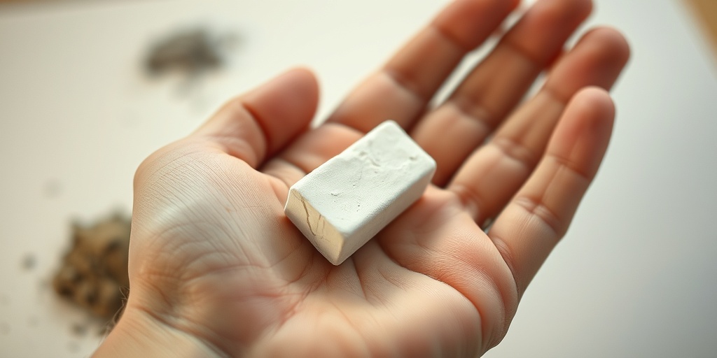 A close-up of a hand gripping chalk, highlighting texture against skin, with blurred pica-related items in the background.  2.png