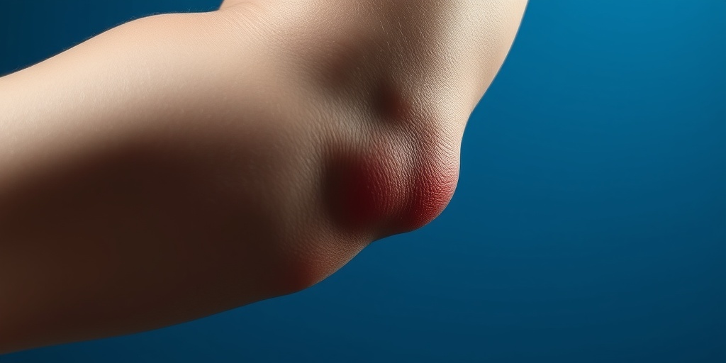 A close-up of a swollen arm, highlighting the physical symptoms of Hereditary Angioedema with dramatic lighting and intricate details.2.png