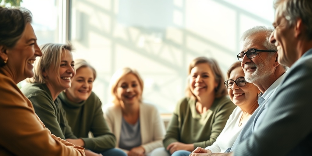 A community support group smiles and engages, radiating optimism in a bright, uplifting environment.  5.png