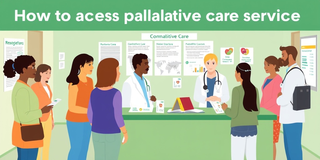 A diverse group at a community health center engaging with professionals, accessing palliative care resources in a welcoming setting.5.png