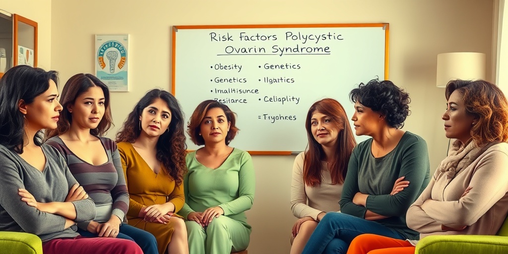 A diverse group of women in a support group, sharing experiences about Bilateral Polycystic Ovarian Syndrome with empathy and concern.  3.png