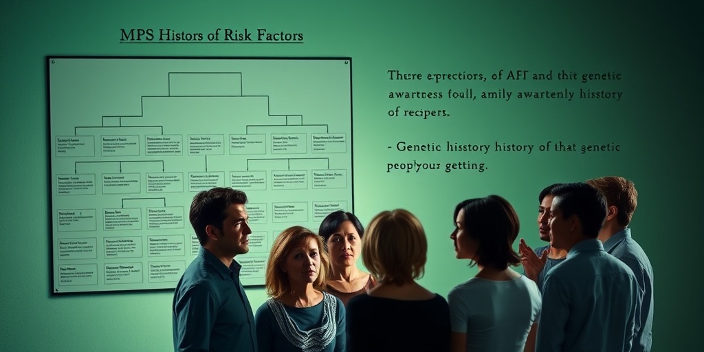 A family tree diagram highlights genetic markers, as individuals discuss MPS risk factors with serious expressions.  3.png