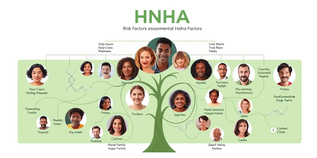 A family tree diagram illustrates genetic risk factors for HNHA, featuring diverse individuals and medical symbols.  3.png
