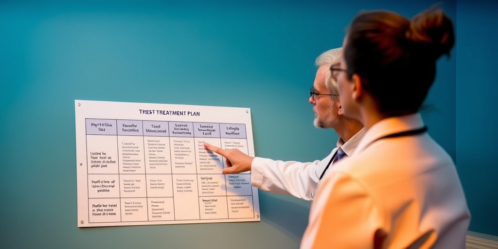 A healthcare professional discusses EDMD treatment options with a patient, emphasizing physical therapy and lifestyle changes in a calming setting.  4.png